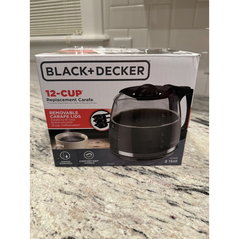 NEW Black & Decker 12-Cup Replacement Carafe with 3 lids, Open-Box
